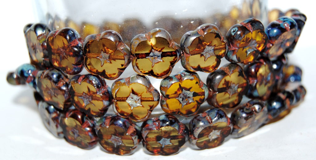 Table Cut Flower Beads, Transparent Orange 43400 (10060 43400), Glass, Czech Republic