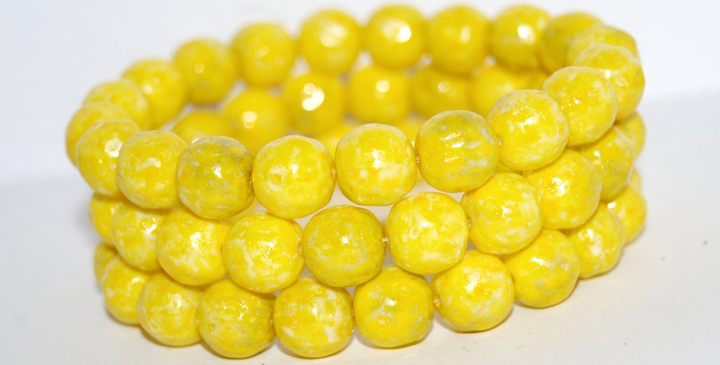 Round Pressed Glass Beads, (Lava Glass Yellow), Glass, Czech Republic