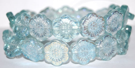 Flower Pressed Glass Beads, Transparent Blue Ab (30010 Ab), Glass, Czech Republic