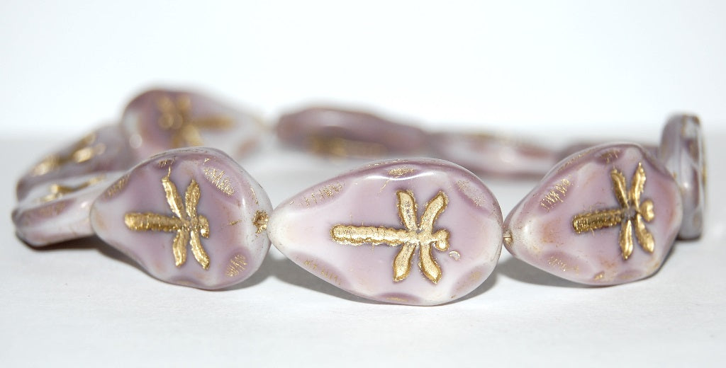 Leaf With Drahonfly Pressed Glass Beads, (7224 54202), Glass, Czech Republic