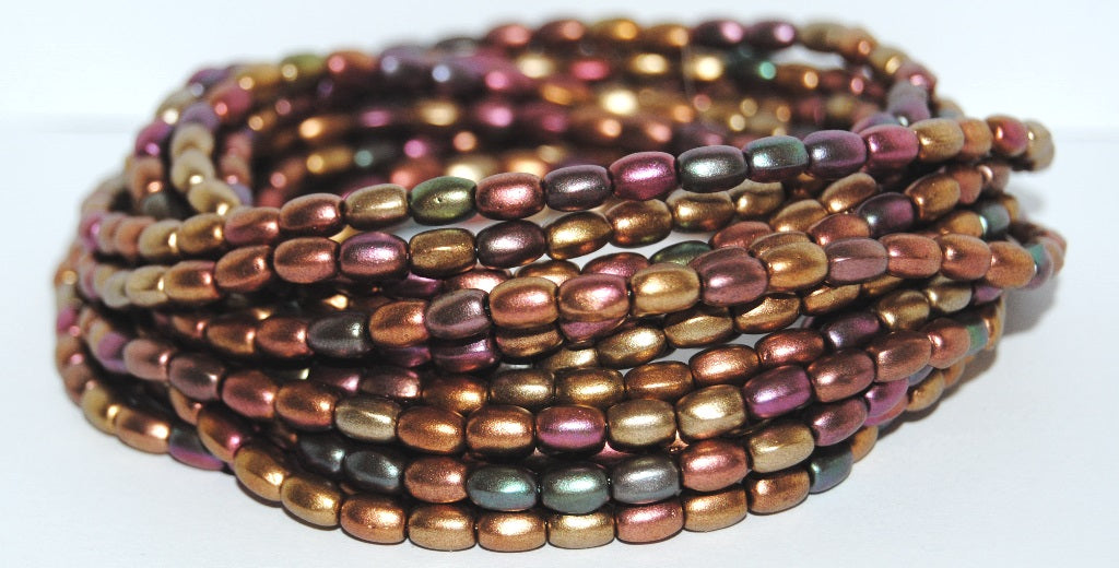 Olive Oval Pressed Glass Beads, Mix Of Metallic Colours Dyed (1640), Glass, Czech Republic