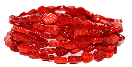 Lilac Leaf Pressed Glass Beads, Red Silver Lined Crystal (Red 1), Glass, Czech Republic