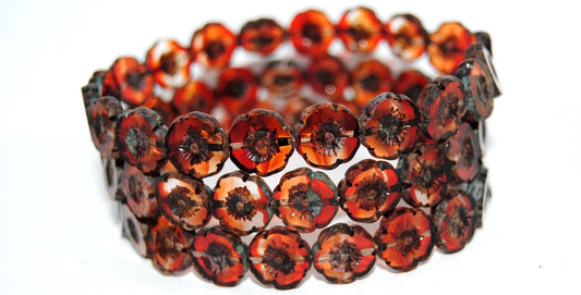 Table Cut Round Beads Hawaii Flowers, 9003008 Travertin (9003008 86800), Glass, Czech Republic