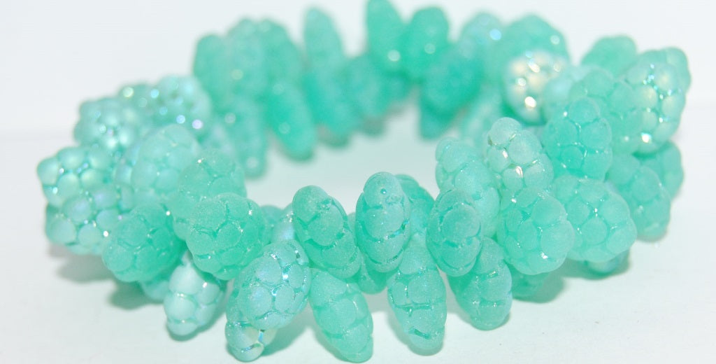 Grape Fruit Pressed Glass Beads, Opal Aqua Abm (61000 Abm), Glass, Czech Republic