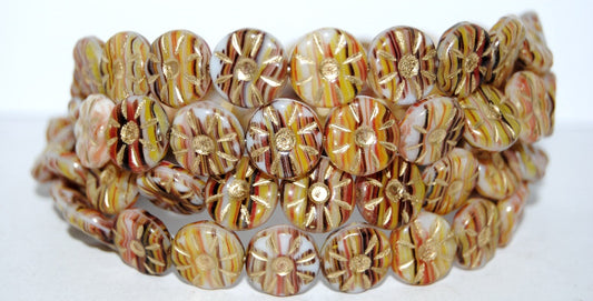 Flower Pressed Glass Beads, (95810 54202), Glass, Czech Republic