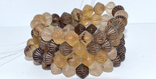 Lantern Bicone Pressed Glass Beads, Topaz Mixed Colors 54200 Matte (Topaz Mix 54200 M), Glass, Czech Republic