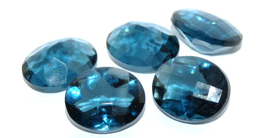 Cabochons Oval Faceted Flat Back, (Montana), Glass, Czech Republic