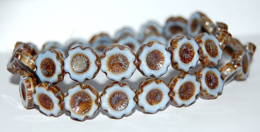 Table Cut Round Beads Hawaii Flowers, (37193 43400), Glass, Czech Republic