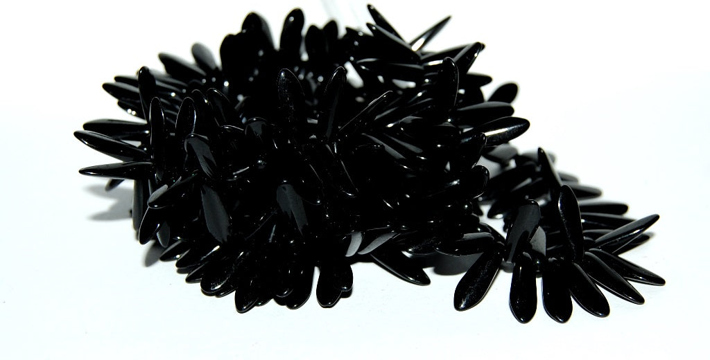 Dagger Pressed Glass Beads, Black (23980), Glass, Czech Republic