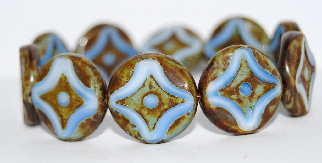 Table Cut Round Beads With Star, 7624 Travertin (7624 86800), Glass, Czech Republic