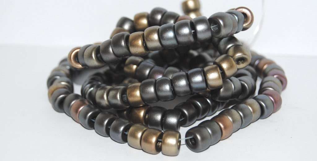 Round Pony Bagel Pressed Glass Beads With Big Hole, Mix Of Matt Metallic Colors (1670), Glass, Czech Republic