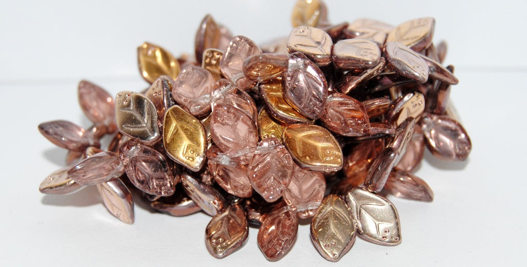 Leaf Pressed Glass Beads With Dots, Crystal 27101 (30 27101), Glass, Czech Republic