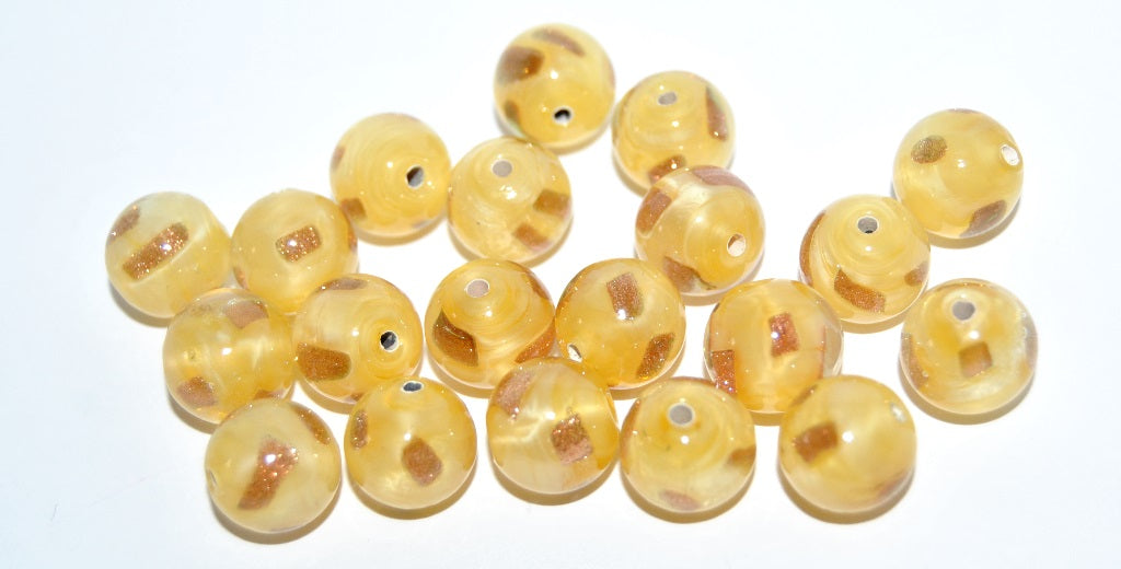 Czech Glass Hand Made Round Lampwork Beads With Aventurine, (10 F), Glass, Czech Republic