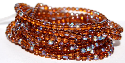 Round Pressed Glass Beads Druck, Transparent Orange Ab (10060 Ab), Glass, Czech Republic
