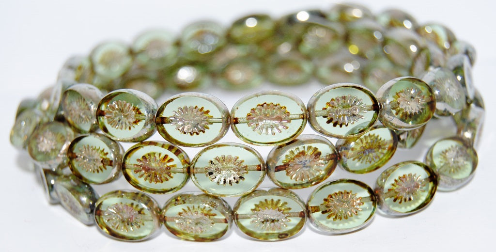 Table Cut Oval Beads Kiwi, Transparent Green 43400 (50500 43400), Glass, Czech Republic
