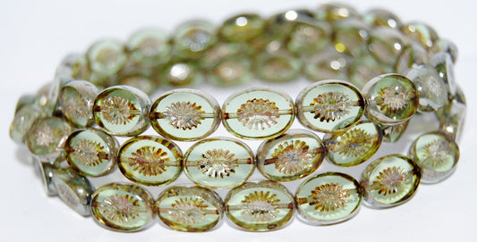 Table Cut Oval Beads Kiwi, Transparent Green 43400 (50500 43400), Glass, Czech Republic
