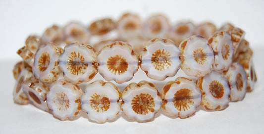 Table Cut Round Beads Hawaii Flowers, 1000 Travertin (1000 86800), Glass, Czech Republic