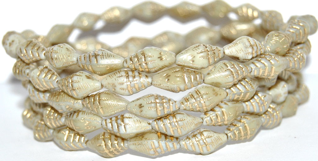 Seashell Pressed Glass Beads, Beige 54202 (13020 54202), Glass, Czech Republic