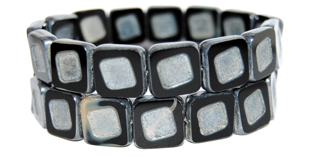 Table Cut Square Beads With Turned Square, 17019 Hematite (17019 14400), Glass, Czech Republic