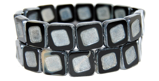 Table Cut Square Beads With Turned Square, 17019 Hematite (17019 14400), Glass, Czech Republic