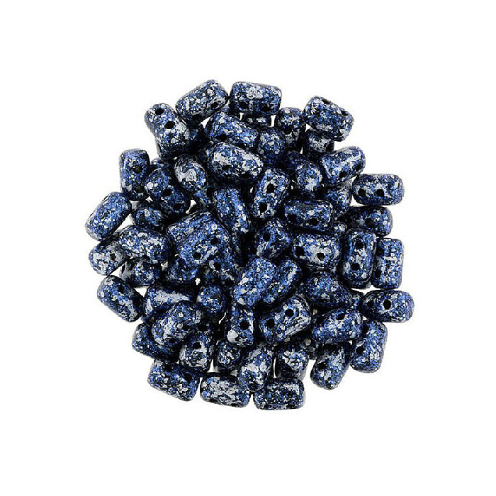 Matubo Rulla two-hole pressed glass beads cylinder Tweedy Blue Glass Czech Republic
