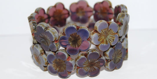 Table Cut Flower Beads Hibiscus, 21 Opal Amethyst Antiq 86801 (21 21310 Antiq 86801), Glass, Czech Republic
