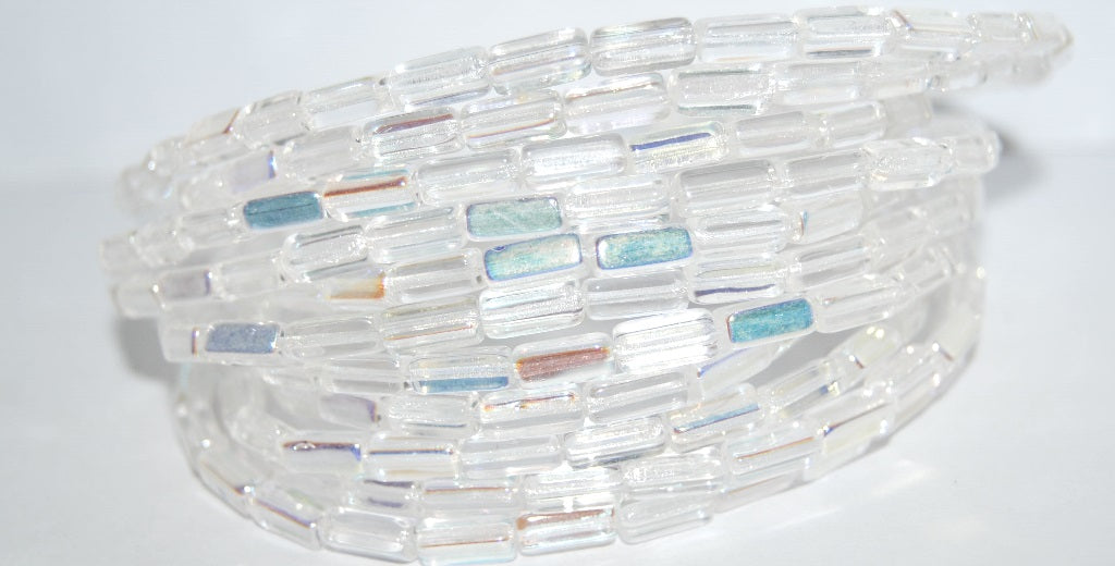 Rectangle Pressed Glass Beads, Crystal Ab (30 Ab), Glass, Czech Republic