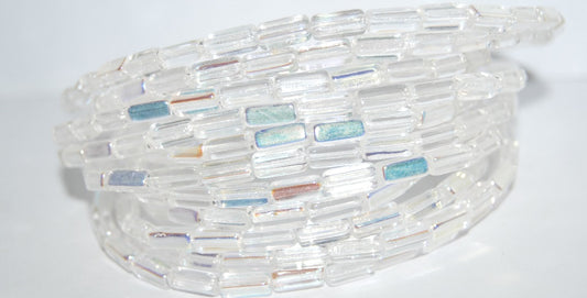 Rectangle Pressed Glass Beads, Crystal Ab (30 Ab), Glass, Czech Republic