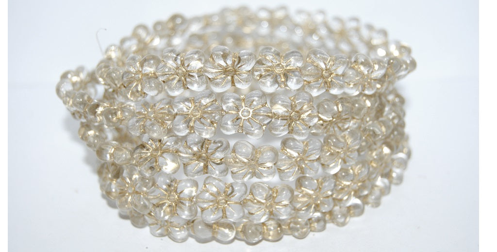 Flower Pressed Glass Beads, Gray 54202 (40010 54202), Glass, Czech Republic