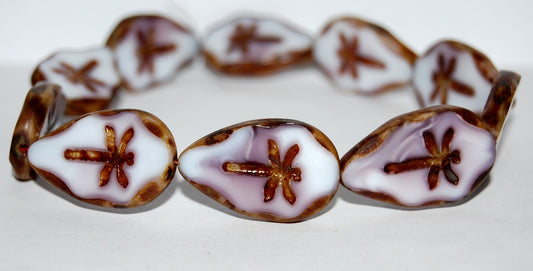 Table Cut Leaf Beads With Dragonfly, 7224 Travertin (7224 86800), Glass, Czech Republic