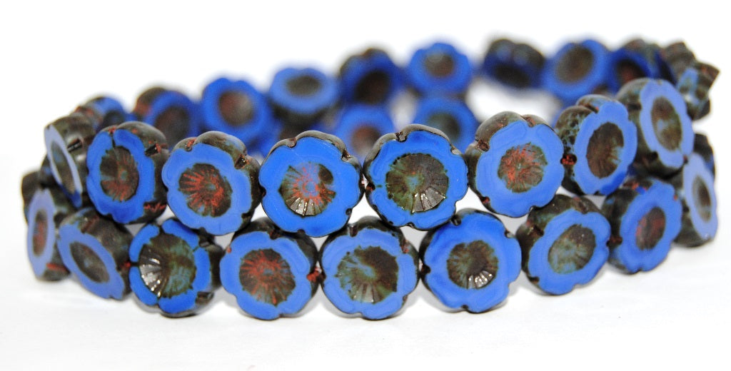 Table Cut Round Beads Hawaii Flowers, Rich Blue Travertin (33060 86800), Glass, Czech Republic