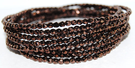 Fire Polished Round Faceted Beads, Black Bronze (23980 14415), Glass, Czech Republic