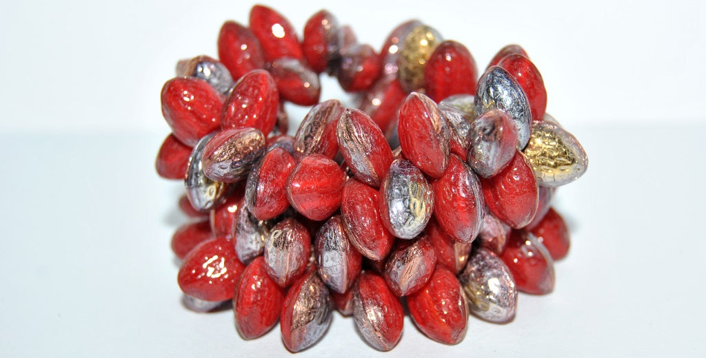 Strawberry Friut Pressed Glass Beads, Opal Red 27101 (91250 27101), Glass, Czech Republic