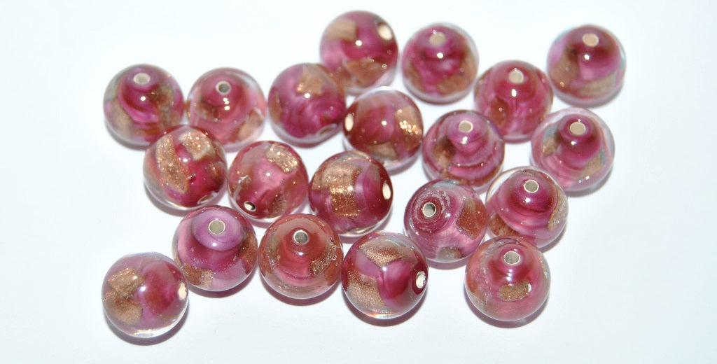 Czech Glass Hand Made Round Lampwork Beads With Aventurine, (10 A), Glass, Czech Republic