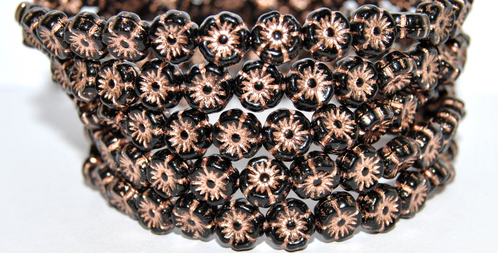 Hawaii Flower Pressed Glass Beads, Black 54200 (23980 54200), Glass, Czech Republic