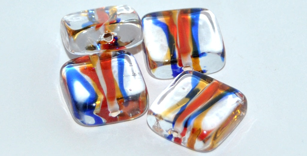 Czech Glass Hand Made Square Lampwork Beads, (L), Glass, Czech Republic