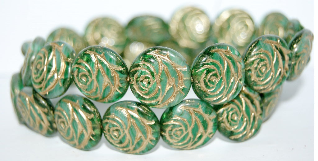 Round Flat Rose Flower Pressed Glass Beads, (55024 54202), Glass, Czech Republic