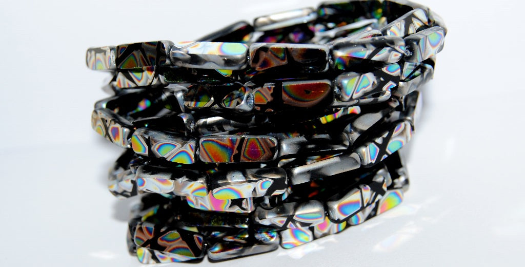 Table Cut Rectangle Beads, Black Batika Crystal Vitrail Medium Coating (23980 Batika 28101), Glass, Czech Republic