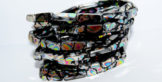 Table Cut Rectangle Beads, Black Batika Crystal Vitrail Medium Coating (23980 Batika 28101), Glass, Czech Republic