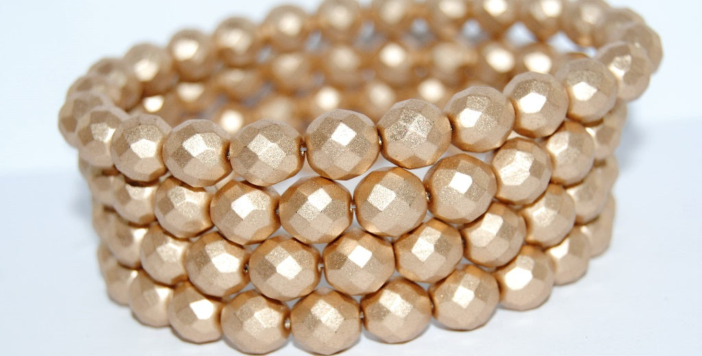Fire Polished Round Faceted Beads, Gold Colored (1710), Glass, Czech Republic