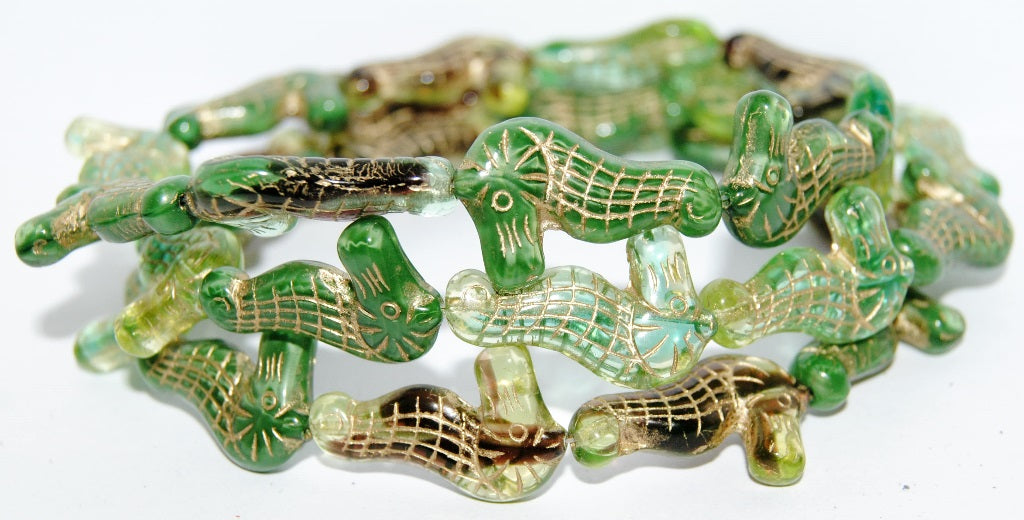 Seahorse Pressed Glass Beads, Mixed Colors Green 54202 (Mix Green 54202), Glass, Czech Republic