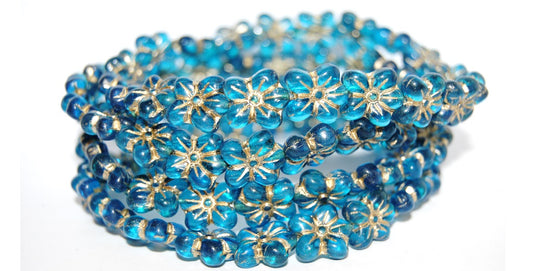 Flower Pressed Glass Beads, Transparent Aqua 54202 (60050 54202), Glass, Czech Republic