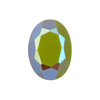 Oval Faceted Pointed Back (Doublets) Crystal Glass Stone, Light Green 3 Opaque With Ab, Polished (54021-Abp), Czech Republic