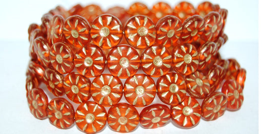 Flower Pressed Glass Beads, Transparent Orange 54202M (90020 54202M), Glass, Czech Republic
