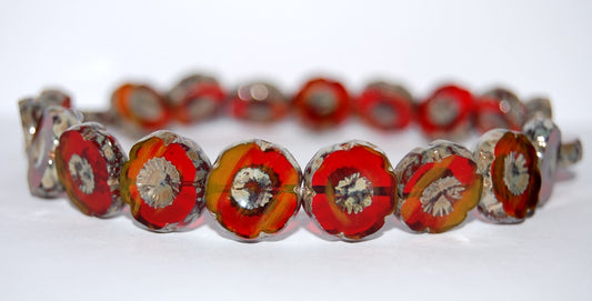 Table Cut Round Beads Hawaii Flowers, (8496 43400), Glass, Czech Republic