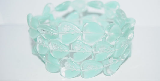 Heart Pressed Glass Beads With Flower, Teal 46401 (56218 46401), Glass, Czech Republic