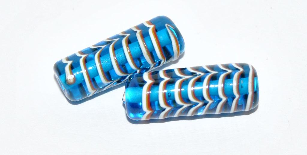 Czech Glass Hand Made Roller Tube Lampwork Beads, (2610 E), Glass, Czech Republic