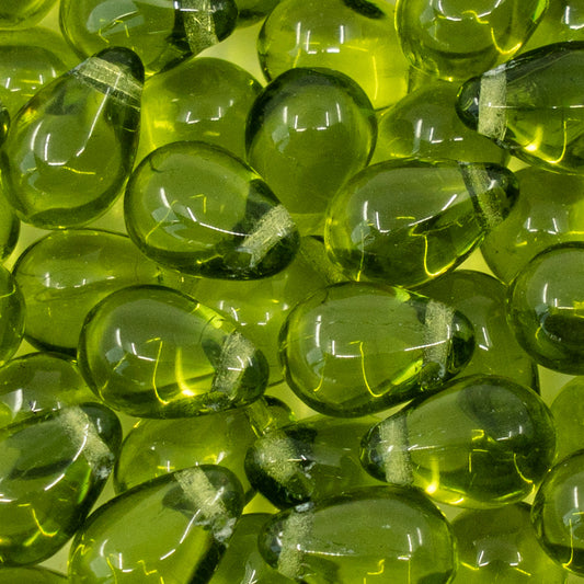Teardrop Pear Czech Glass Beads, 6x9mm, Olive Green