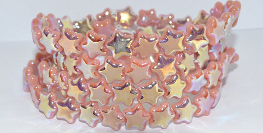 5-Point Star Pressed Glass Beads, Opaque Pink Ab 2Xside (73020 Ab 2Xside), Glass, Czech Republic