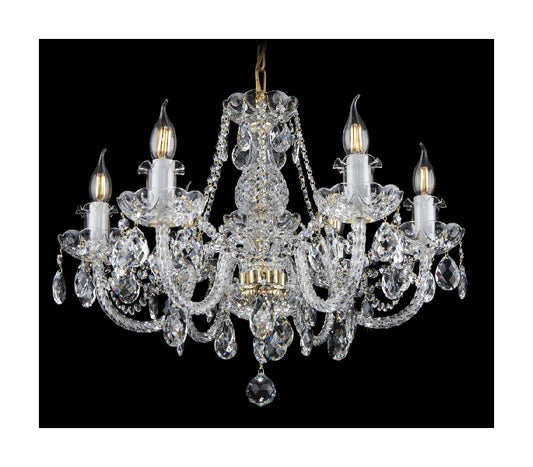 Crystal Bohemia Chandelier with 6 bulbs AMELI, Czech Republic. Gold colour Crystal Czech Republic